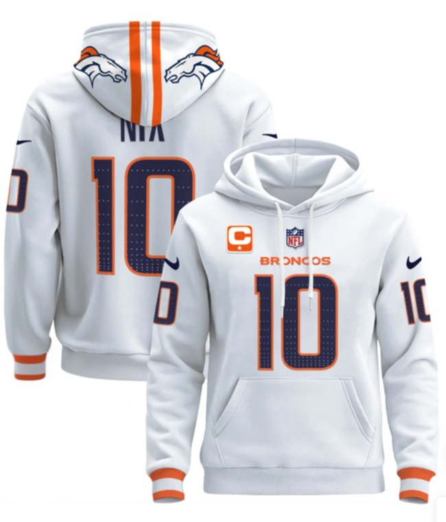 Men's Denver Broncos Custom White With 3-Time Champions Patch And 1-star C Patch Pullover Hoodie
